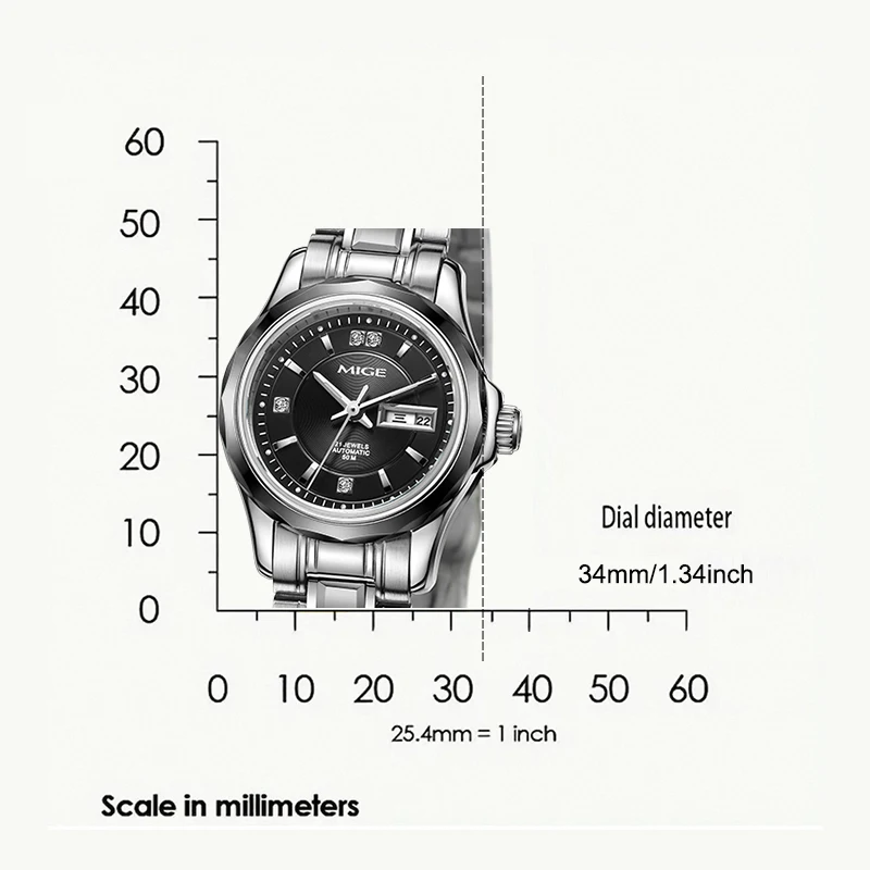 MIGE Original MIYOTA Women's Watches Mechanical Automatic Watch Waterproof Luxury Luminous Calendar Wristwatch Stainless Steel
