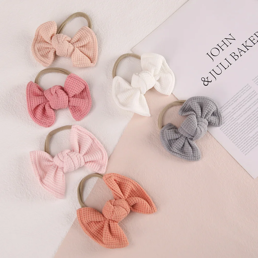 3Pcs/Set Sweet Bow Baby Headband Elastic Nylon Hair Bands Crochet Knitted Newborn Headwear Infant Top Knotted Non-Wave Headwraps