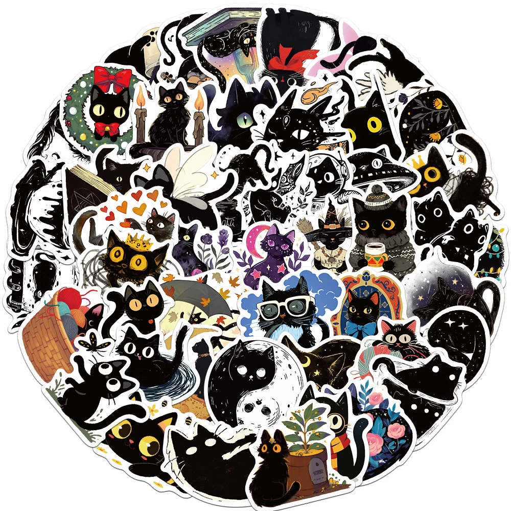 10/30/50pcs Cartoon Black Cat Stickers Kawaii Girl Decal DIY Scrapbook Phone Guitar Laptop Waterproof Cute DIY Sticker Wholesale