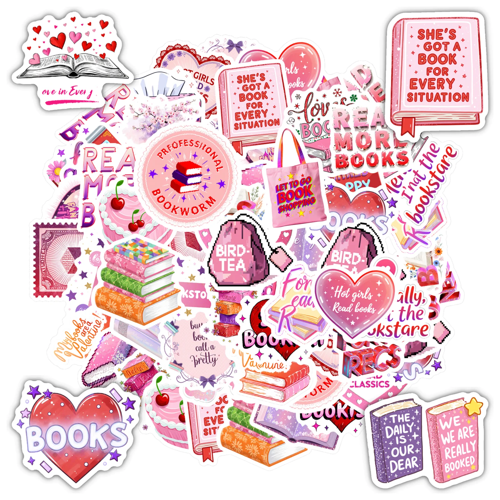 35pcs-50pcs Whimsical Bookstore Stickers Fun Reading Stickers Stationery Stickers For Notebook Luggage Mobile Phone