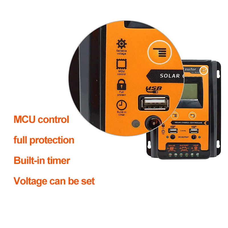 Imagem -03 - Controlador do Sistema Solar Controlador de Célula pv Regulador de Bateria Usb Porta dc Lcd 12v 24 30a 50a 70a Mppt