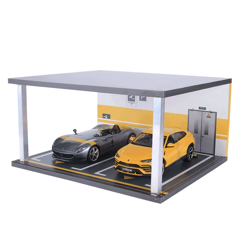 Acrylic Dustproof Display Cabinet, Car Model Parking Lot, Simulated Garage Storage Box, 1: 18