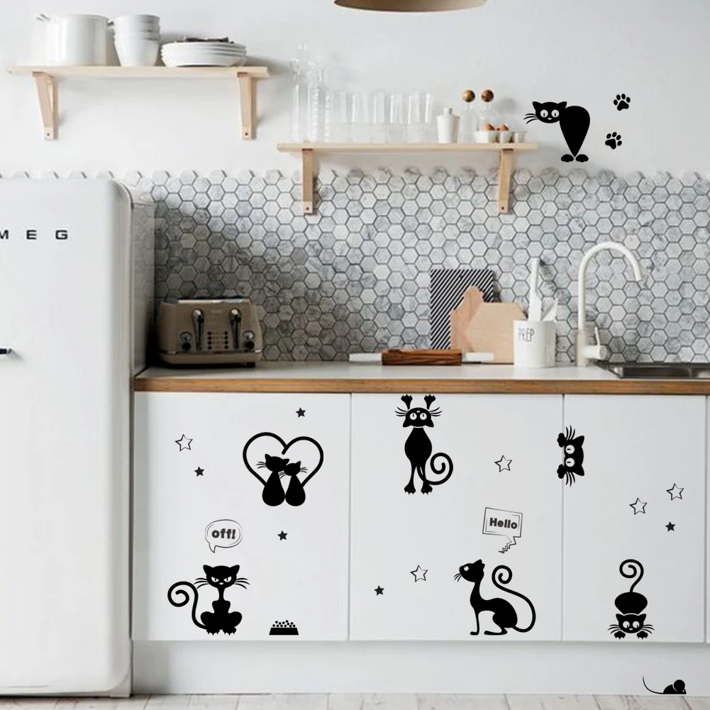Cute Cats Switch Stickers For Kids Room Bedroom Home Decoration Diy Cartoon Pet Animal Mural Art Pvc Wall Decal Kitten Poster
