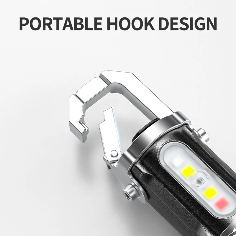 Mini Keychain Flashlight Rechargeable Waterproof Emergency Work Lights with SOS Alarm Safety Warning Light for Outdoor Camping