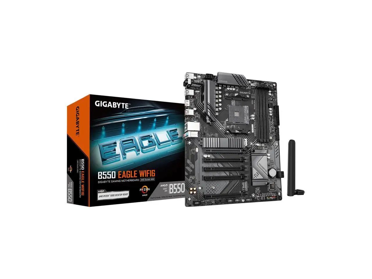 GIGABYTE B550 EAGLE WIFI6 Motherboard, AMD AM4 Ryzen 5000, ATX, DDR4, 2x M.2, PCIe 4.0, WIFI6, 1GbE LAN, EZ-Latch AMD Ryzen 5 5500 6-Core 3.6GHz CPU, Team Group NV5000 1TB PCIe 4.0 NVMe SSD