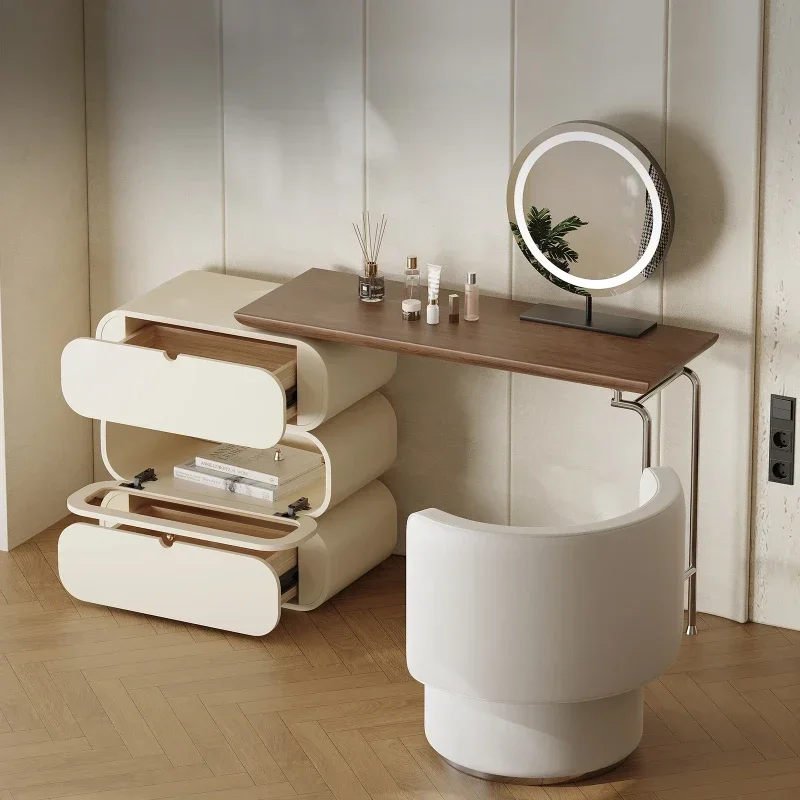 

Glass Mirror Lights Vanity Table Storage Nordic Modern Drawers Girl Bedroom Vanity Makeup Desk Cabinet Coiffeuse Furniture Home