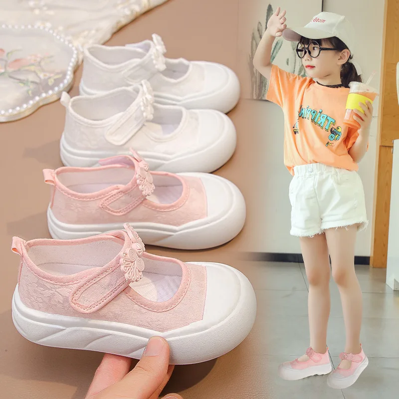 

Children Casual Shoes for Girl 2024 Autumn New Fashion Soft Bottom Anti-slippery Anti-slippery Chinese Knot Versatile Chic Flats