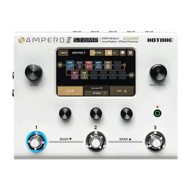 Hotone Ampero II Guitar Bass Amp Modeling IR Cabinets Simulation Multi-Effects Pedal MIDI I/O Stereo OTG USB Audio Interface