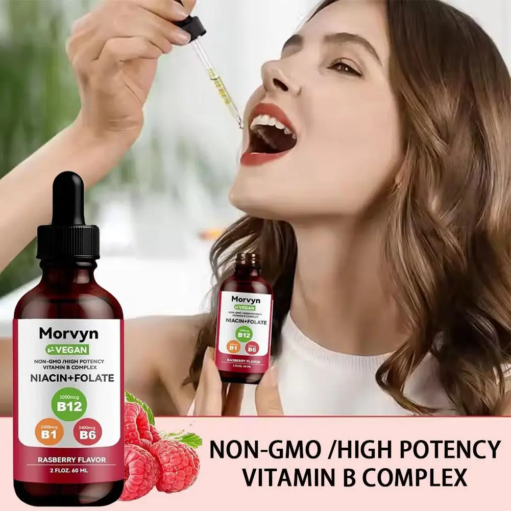 Vitamin B1 B6 B12 Liquid Drops Rasberry Flavor Vitamin B Complex Liquid Drop Vegan Essential Vitamin Liquid Drops Energy Support