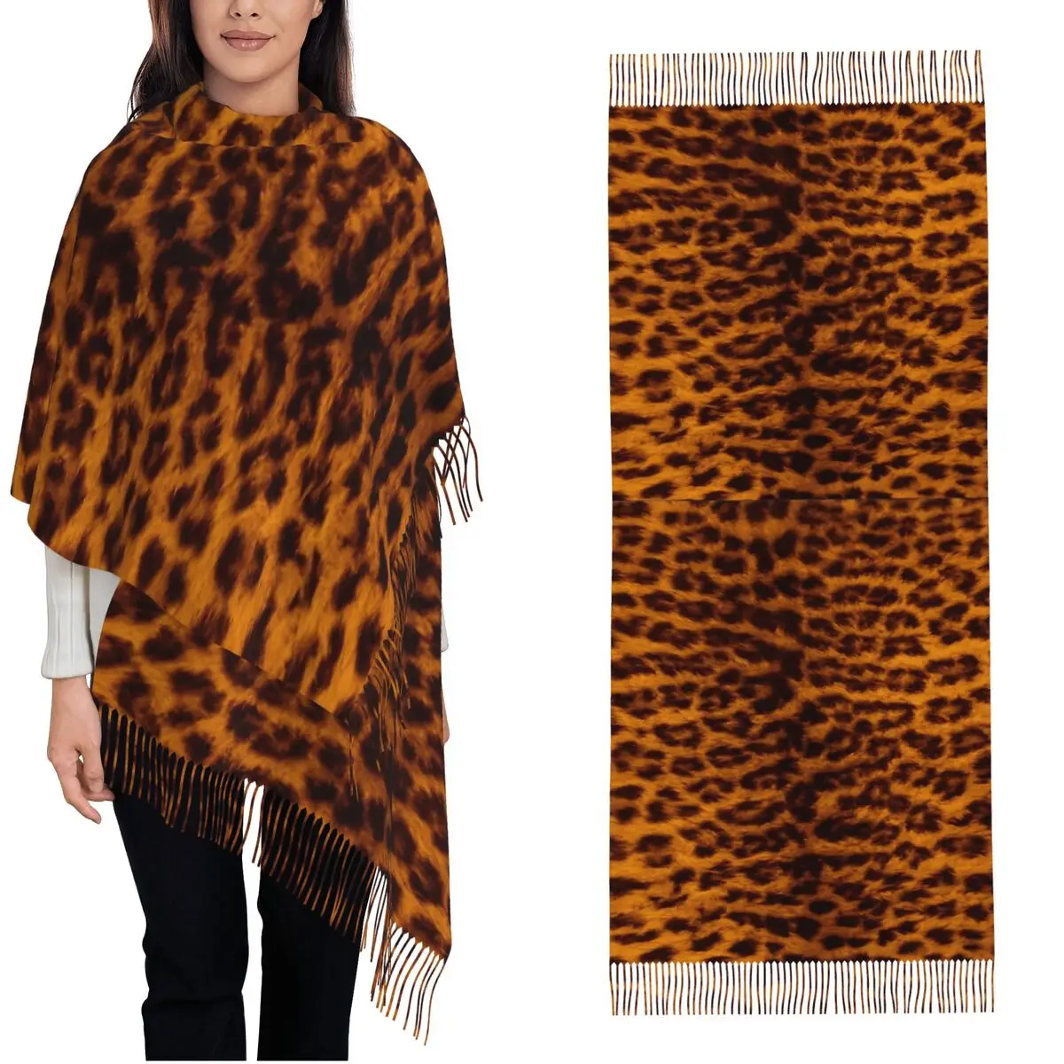 

Женский шарф, уличный красивый головной убор из искусственной леопардовой кожи, шарфы с длинной кисточкой, ретро-шали и накидки, зимние Bufanda Mujer