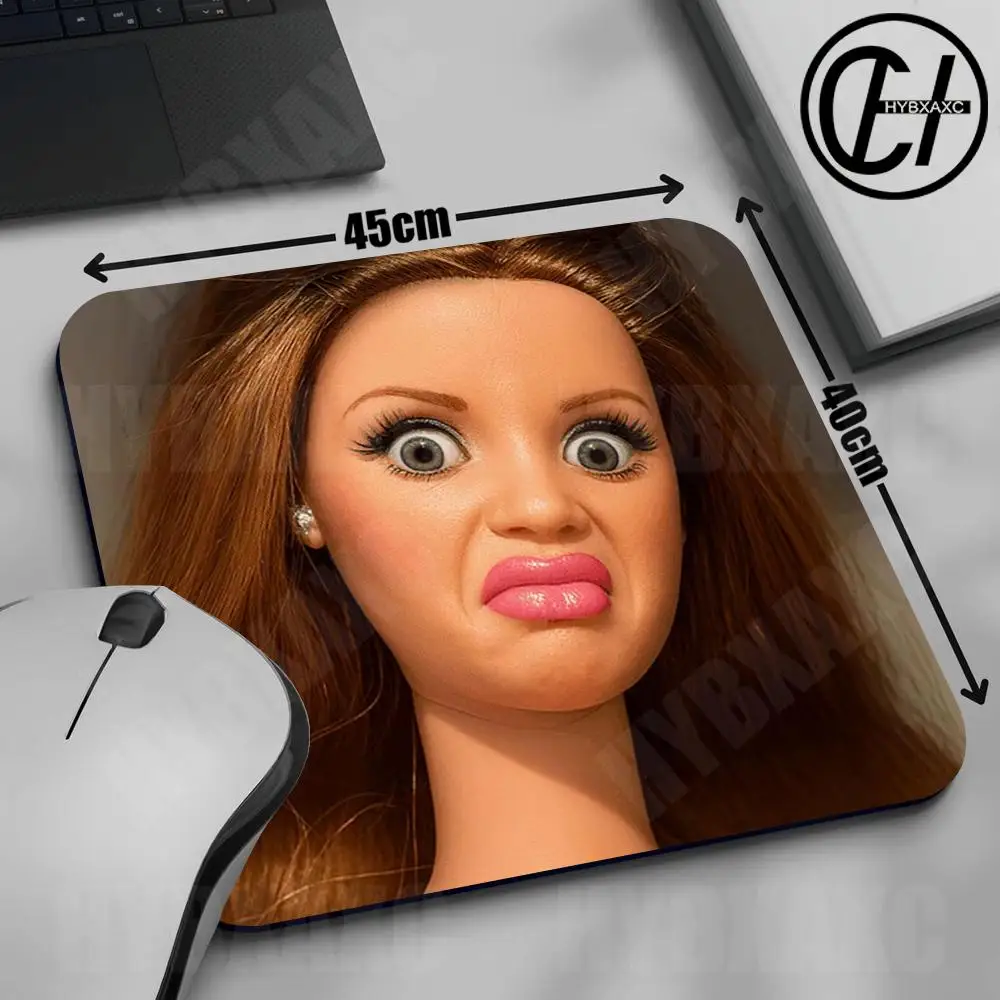 Cute and Funny Doll Face Mouse Pad Small Office Table Mat Computer Accessories Washable Non-slip Rubber with Precision Lock Edge