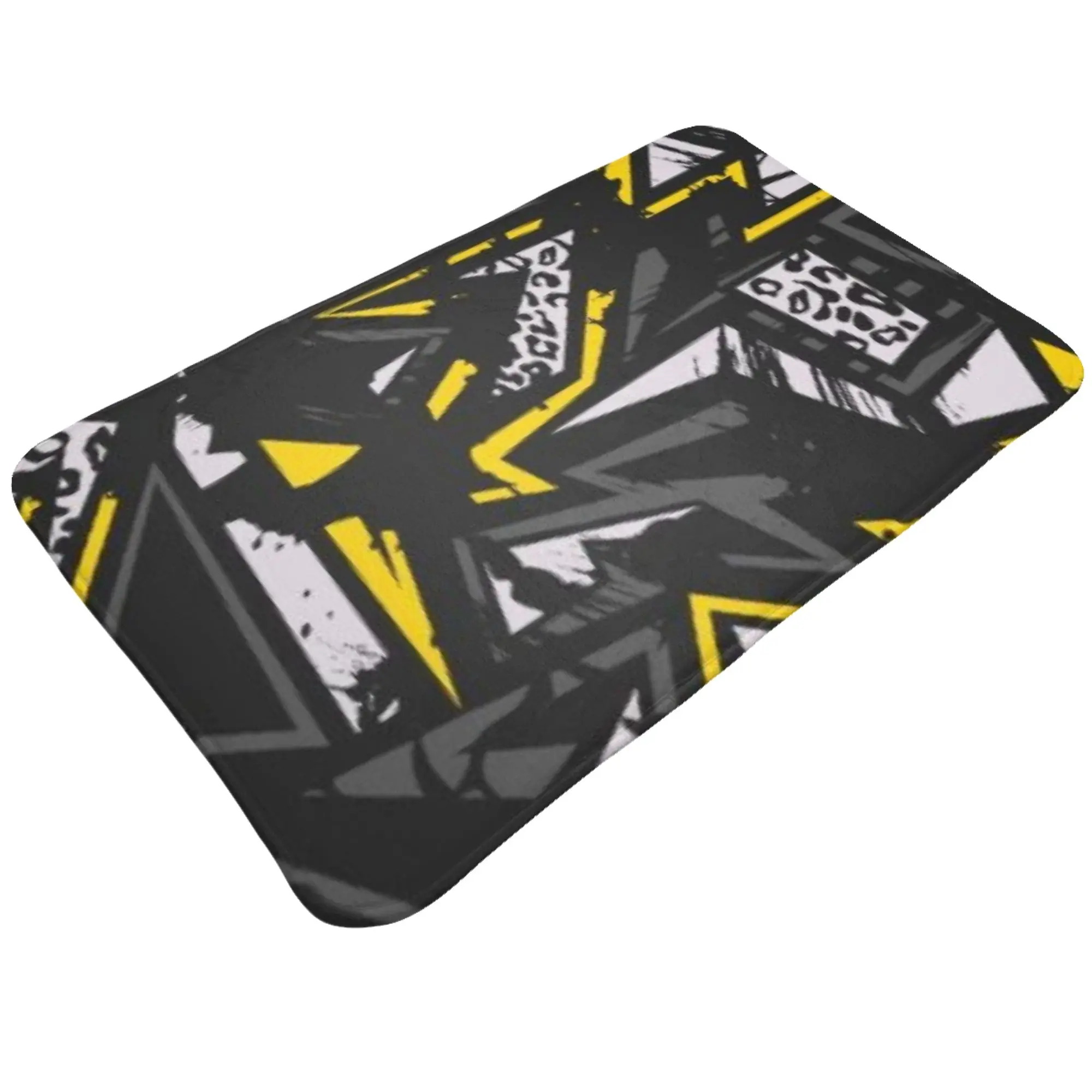 Black Yellow Graffiti Geometric Street Print Anti-Slip Doormat Kitchen Mat  Waterproof PatternHomeDecor