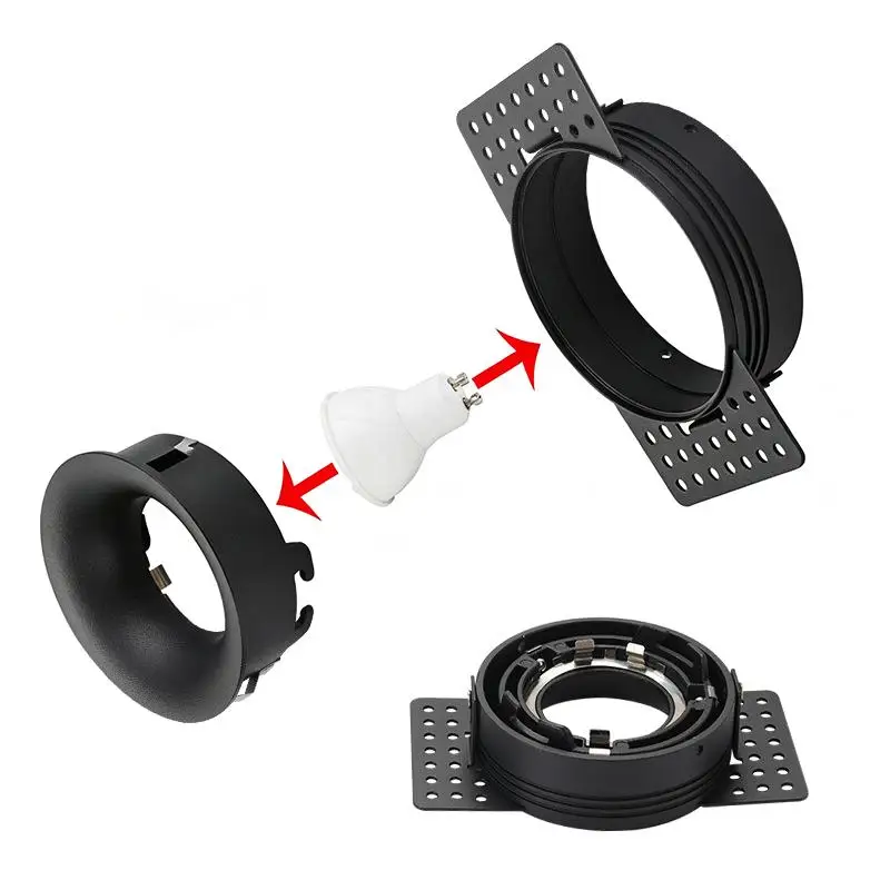 Frameless Recessed LED Ceiling Downlight Fitting GU10 MR16 Bulb Holder Round Spot Light Adjustable Frame