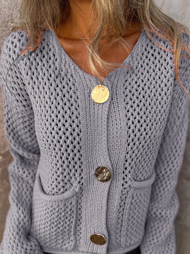 

Элегантный однобортный свитер с круглым вырезом, пальто, осенняя модная однотонная куртка с длинными рукавами, зимний повседневный свободный джемпер, верхняя одежда