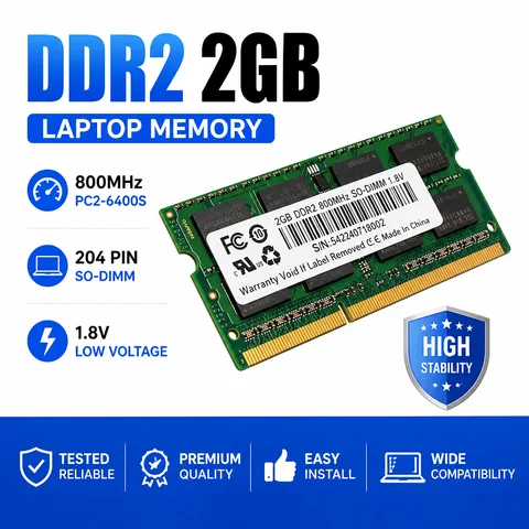 DDR2 RAM 2GB 800MHz Laptop Memory SODIMM PC2-6400S 204Pin 1.8V Notebook RAM Upgrade Compatible with Notebook Computer