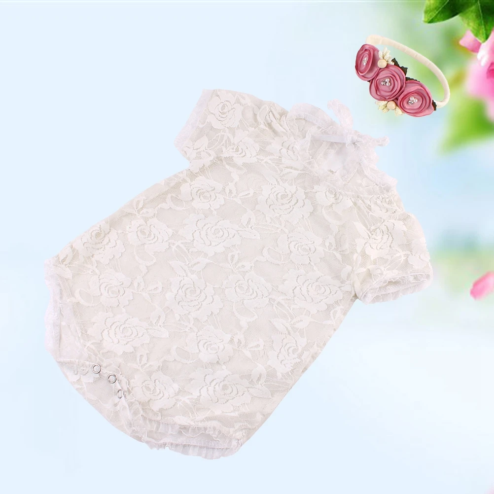 

Baby Lace Hollow Bodysuit Jumpsuit Soft Breathable Bowknot Backless Headband Romper Newborn Photo Props Baby Girl