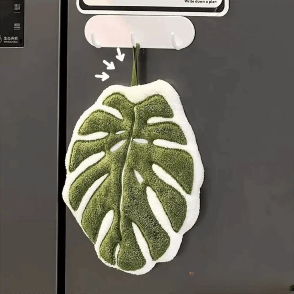 

New Cartoon Leaf Hand Towel Absorb Water Coral Velvet Bathroom Kerchief Thickened Hanging Hand Wipe Kitchen