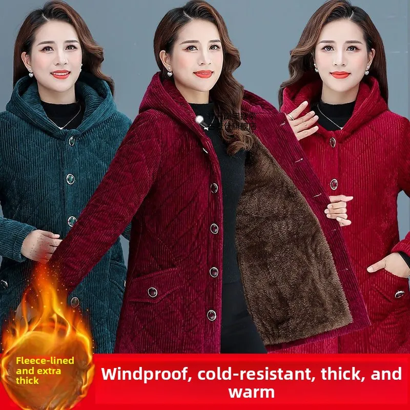 

Женская хлопковая куртка Thiened Fce: тепло гарантировано, средняя длина, идеально подходит для пожилых людей и мам в зимнее время.