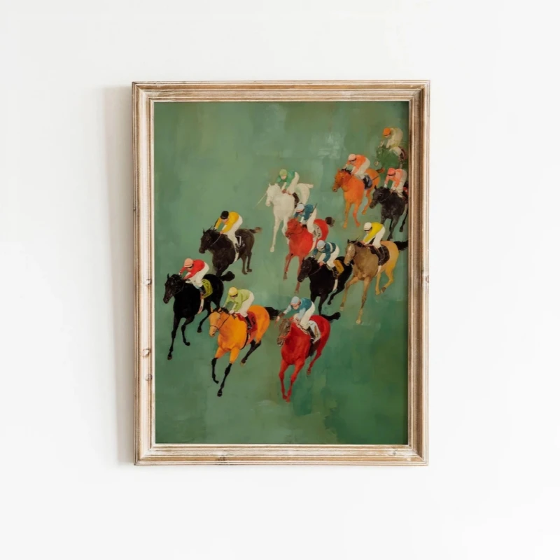 (No frame)Vintage Horse Racing Printable Wall Art Colorful Jockeys Canvas Prints And Posters Modern Equestrian Home Decor Wal