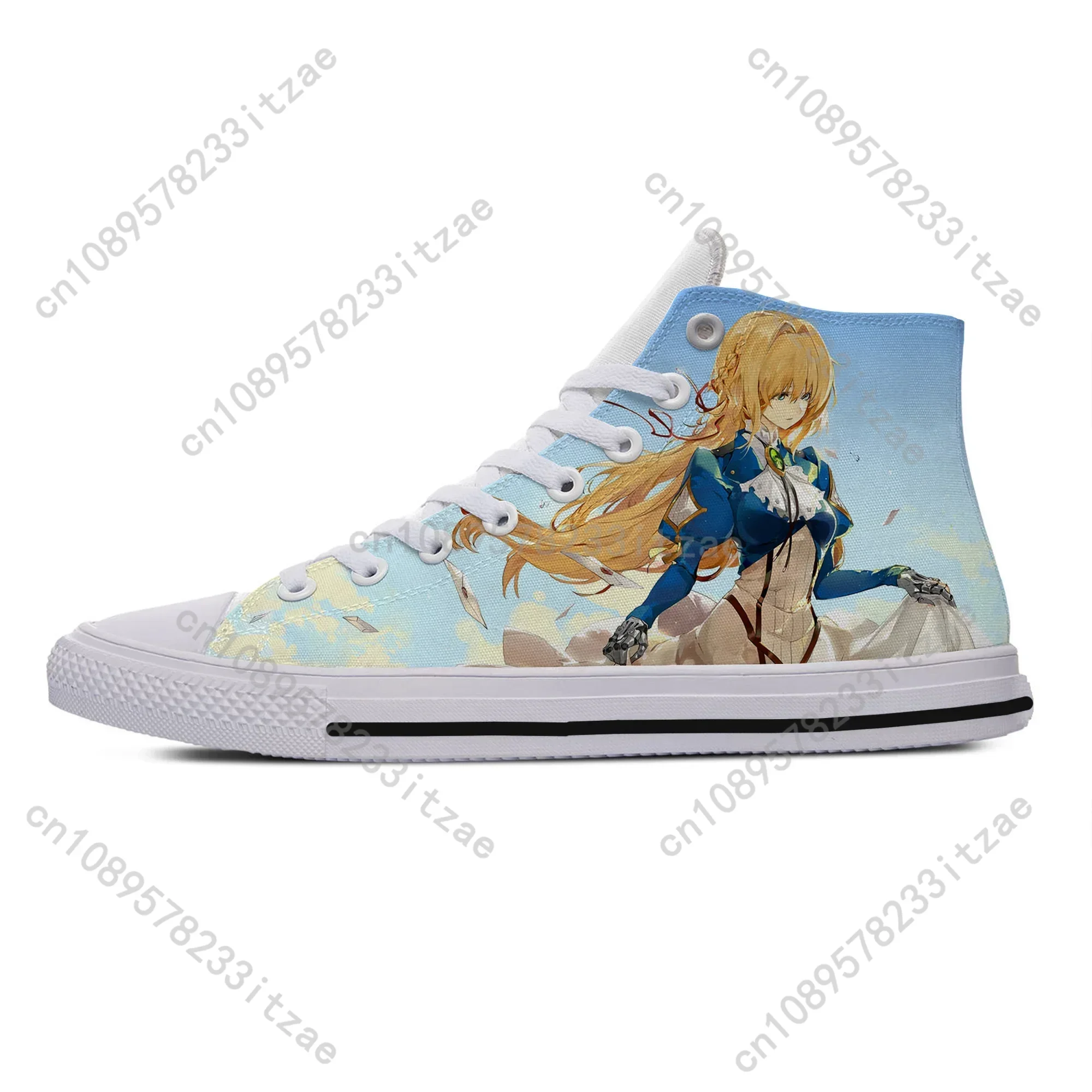 

Hot Summer Women Men Anime Violet Evergarden Kwaii Fashion Shoes Lightweight Casual Canvas Shoes High Top Classic Board Shoes