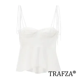 TRAFZA 2024 New Fashion Female Camis White Sleeveless Backless Slim Tops Chic Lace-Up Versatile Sexy Street Woman Waistcoat Top