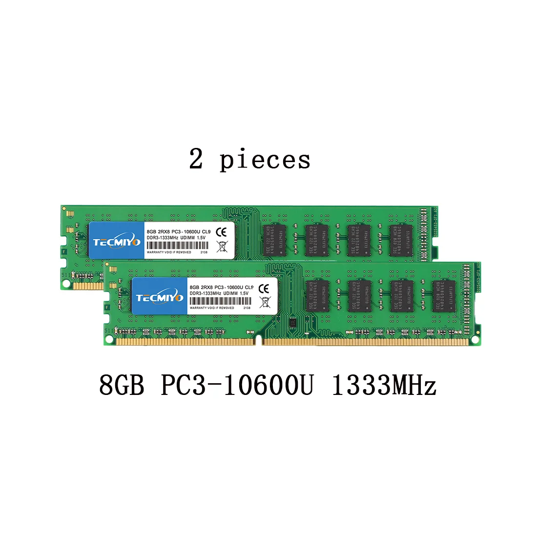 TECMIYO Desktop RAM 16GB ( 2X 8GB ) DDR3 1333MHz DIMM PC3-10600U 1.5V 2RX8 CL9 240pin Intel AMD Memory for Computer -Green