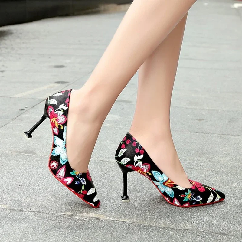 Print Random Sexy High Heels Shoes Women Shallow Dress Shoes 2024 Summer New Fashion Pointed Toe Shoes Party