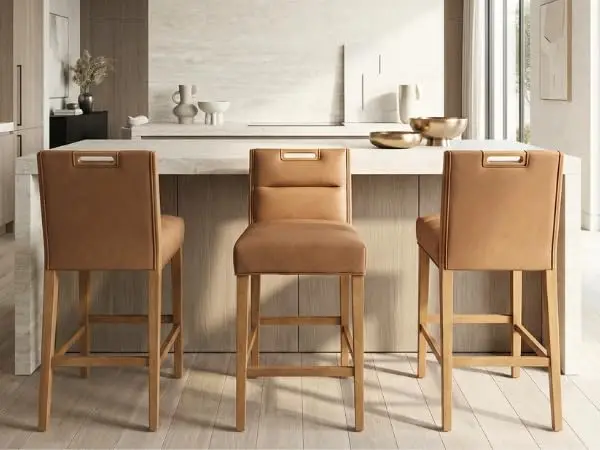 #Upholstered Bar Stools Set Counter Height Wood Padded Seat Cushion Back Armless Chenille Kitchen Bar Green