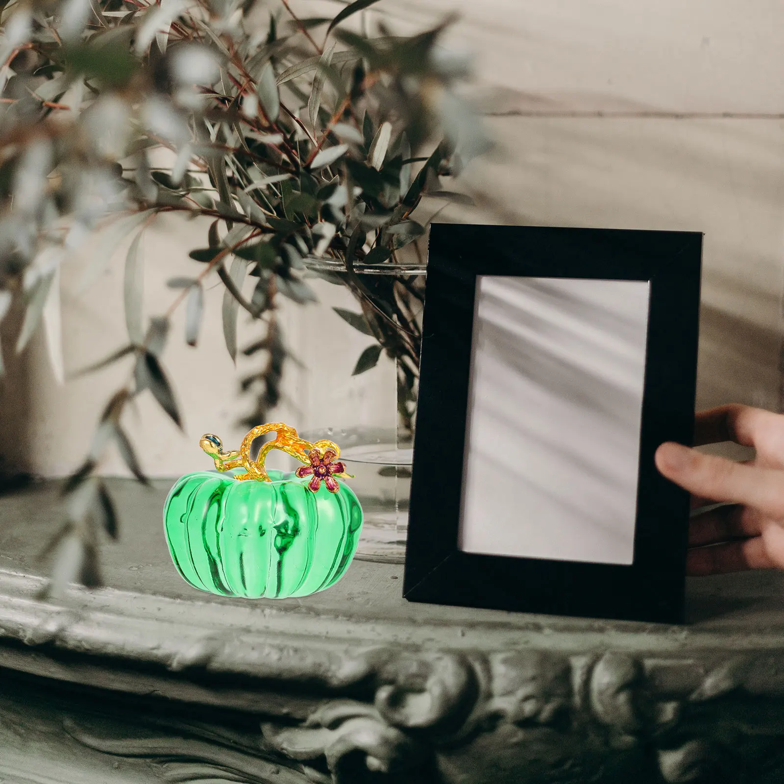 

Glass Pumpkin Decor Bright Colored Small Desktop Ornament for Home Living Room Bedroom Tabletop Fake Pumpkins Harvest Pumpkin