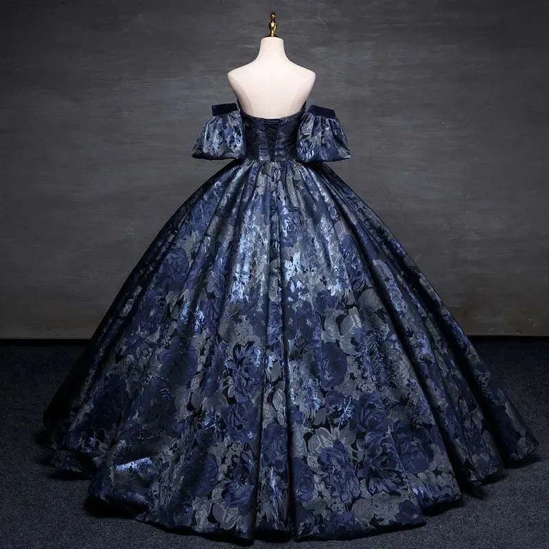 Navy Blue Quinceanera Dresses 2024 Off Shoulder Ball Gown Sweet 16 Dress Birthday Party Gowns With Removable Sleeves And Crystal