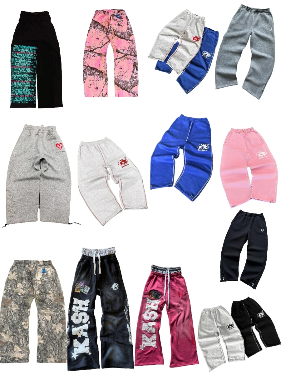 

Hip Hop Letter Patch Retro Double Layer Design Y2k Pants Baggy Sweatpants Men American Gothic Elastic Waist Jogging Casual Pants