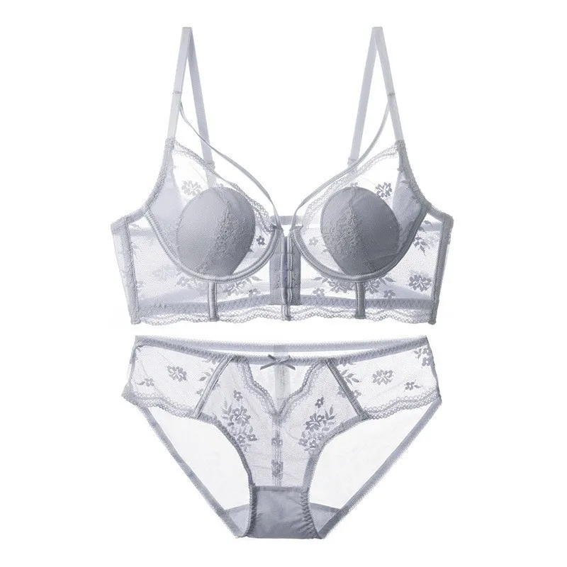 

High-Quality Thin Small Cup Hollow Out Lingerie For Women Sexy Underwear Lace Front Buckle Bra Sets Young Girls Dress Intimates