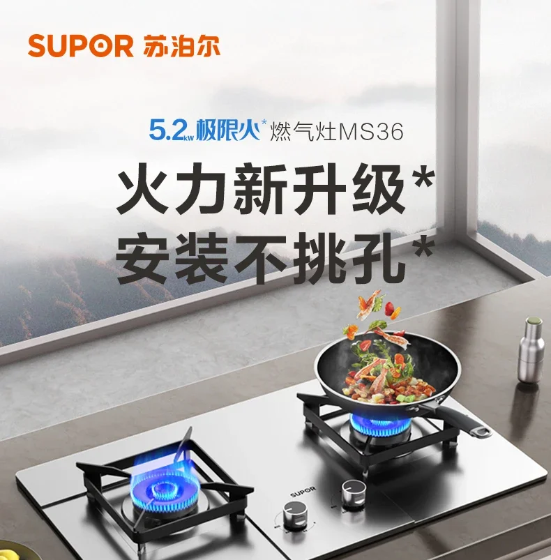 SUPOR Gas Stove with Double Burner Cooking Hob, Embedded Natural/Liquefied Gas Cooker