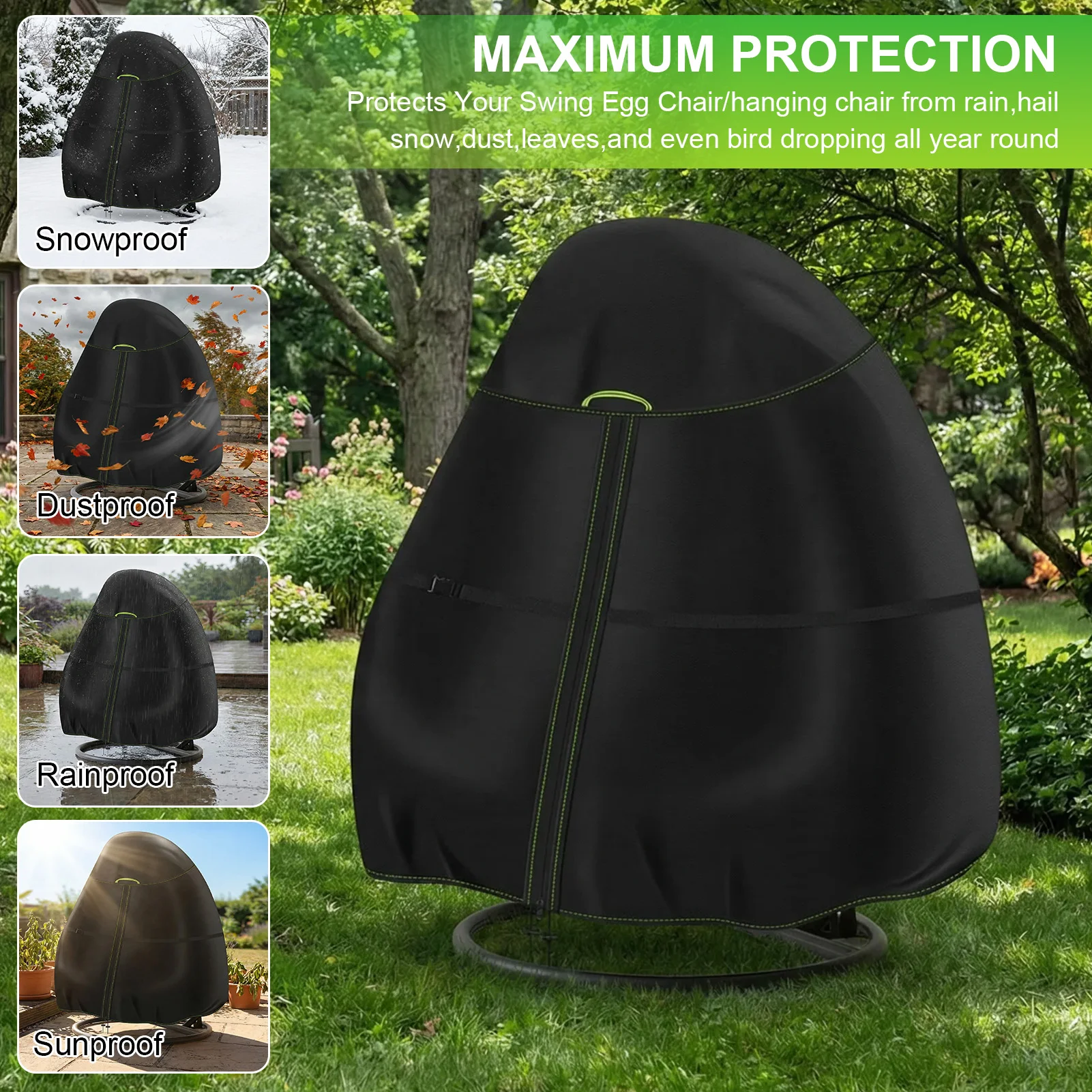 Patio Hanging Egg Chair Cover Outdoor Swing Egg Chair Cover Waterproof 210D Heavy Duty Veranda Garden Egg Chair on Stand Covers