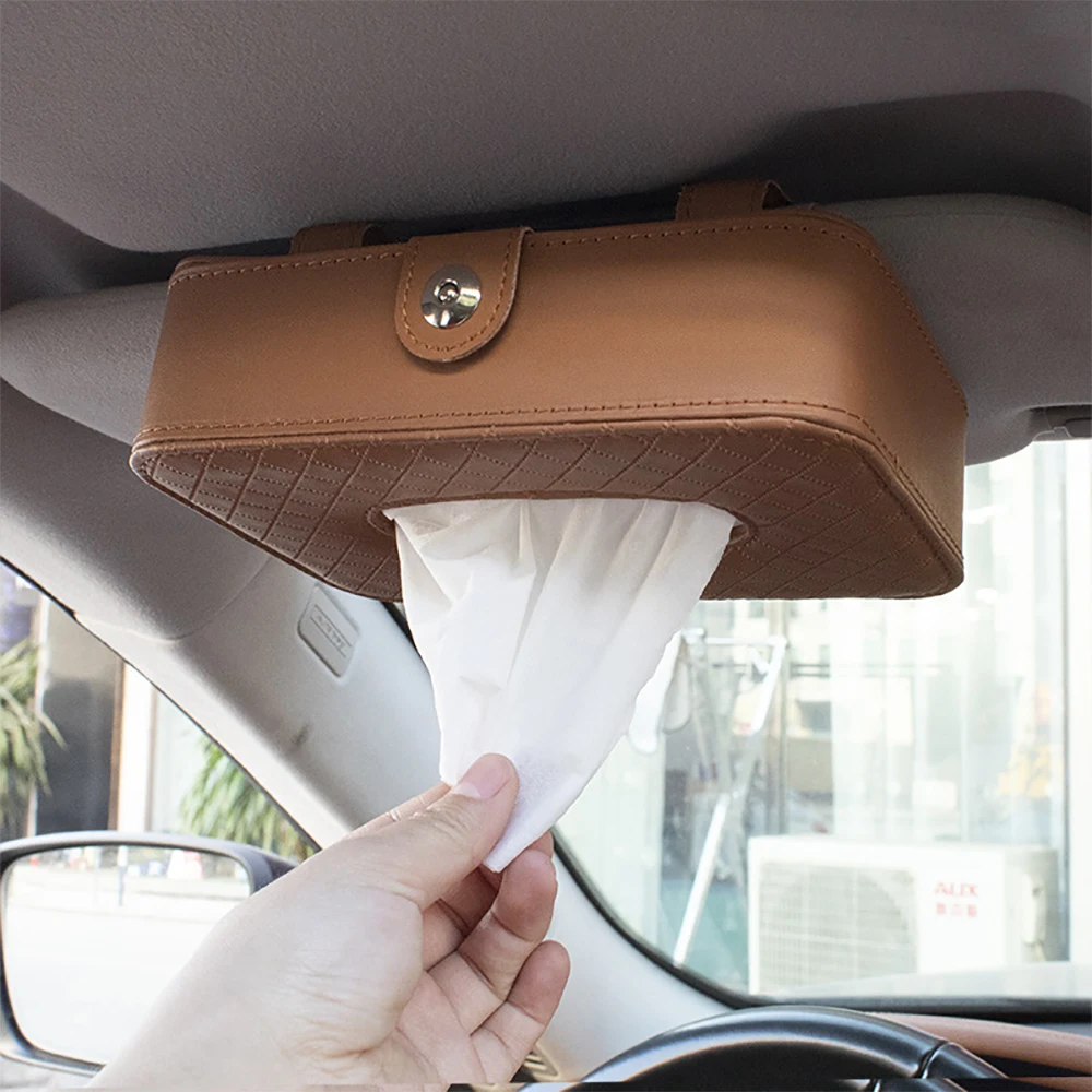 

Leather Sun Visor Napkin Box Holder Hanging Car Mask Holder Shading Tissue Case Organizer Auto Storage Decoration Craft Ornament