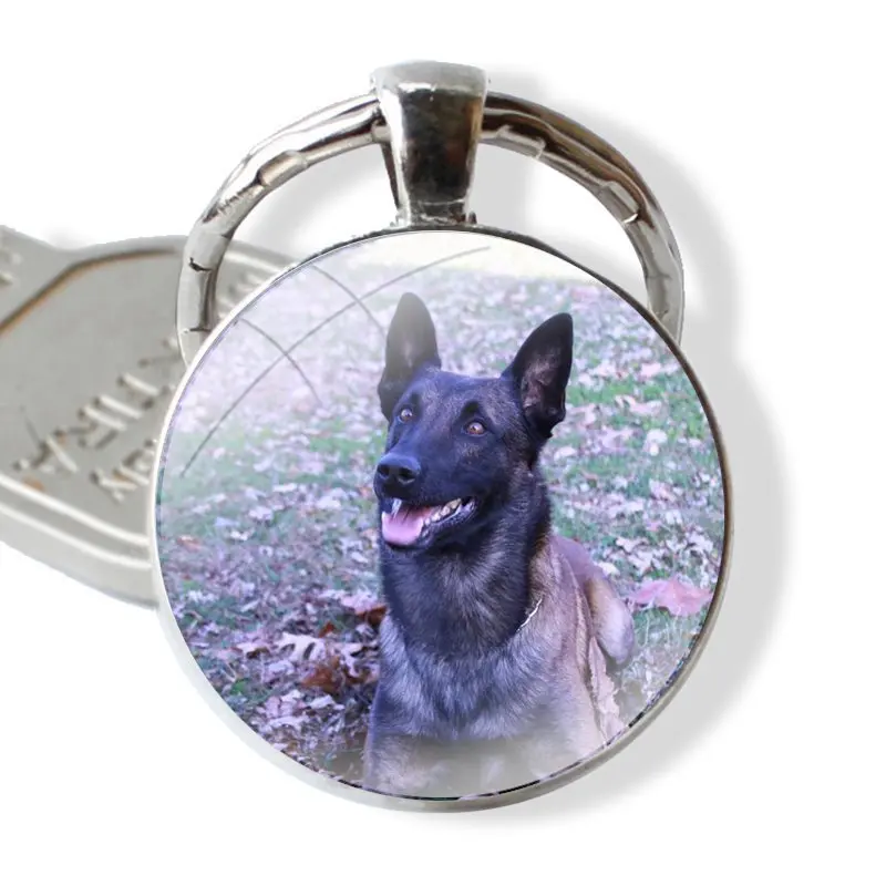 Belgian Malinois Keychain Handmade Glass Cabochon Key Ring Holder Pendant Key Chains