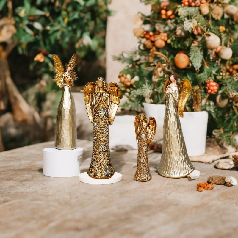 Golden Goddess Statue Resin Sculpture Figure Ornaments Home Decor Living Room Bedroom Office Desk Decoration Handmade Artwork