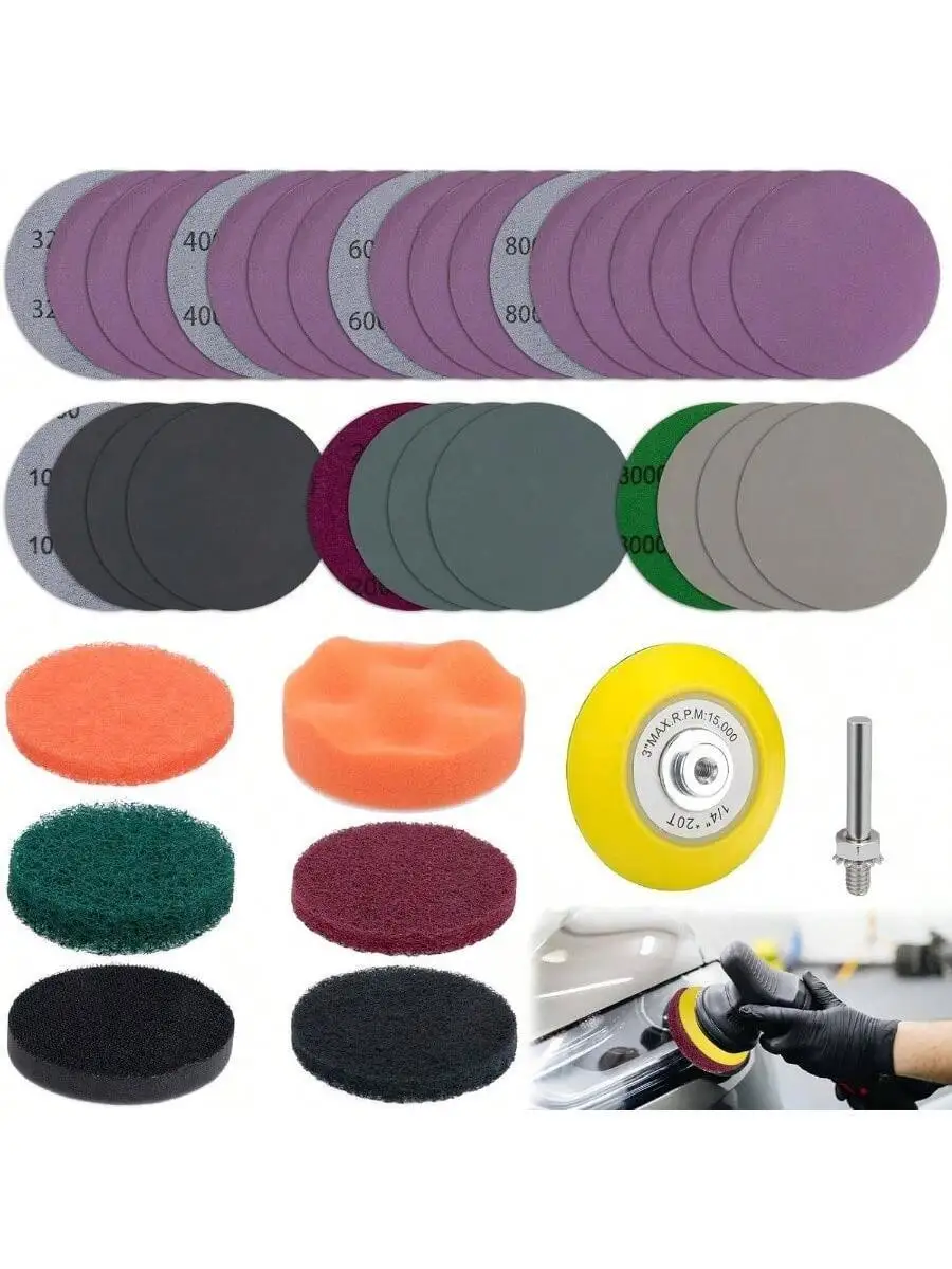 38Pcs Car Headlight Restoration Kit, 3 Inch Headlight Polishing Kit, Headlight Cleaning Kit With Sanding Disc Scouring Pad