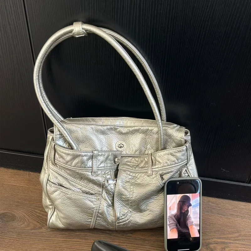 Vintage Pants Shape Denim Bags For Women Luxury Designer Handbags Purses 2026 New In PU Washing Process Button Underarm Shoulder