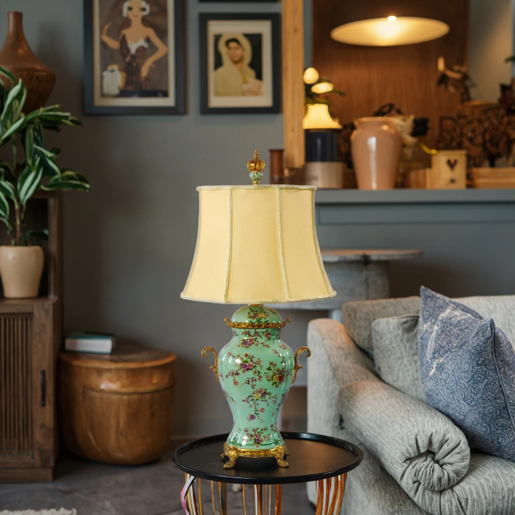 &c Intricate Bird and Floral Design Hand-Painted Porcelain Table Lamp Porcelain Decorative Bedside Lamps Handmade Features