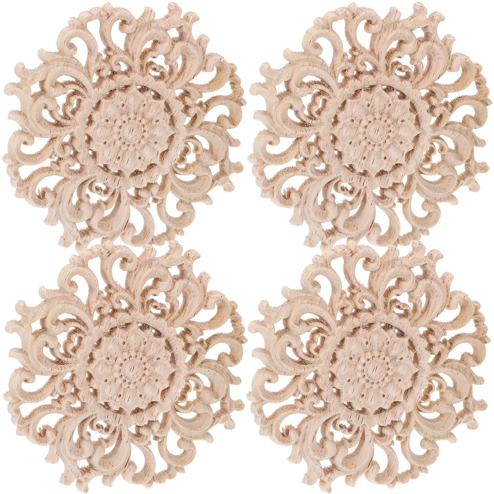 

Набор из 4 деревянных резных аппликаций: декоративные накладки для мебели, украшения для дома, дверей, шкафов, кроватей, зеркал, деревянные элементы декора