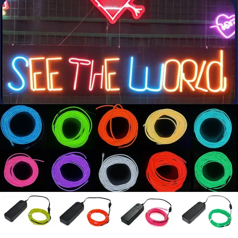 

1/3/5M LED EL Neon Flexible Glowing Lights Strip With Battery box Can be used for Dance Costumes Party DIY Styling Decoration