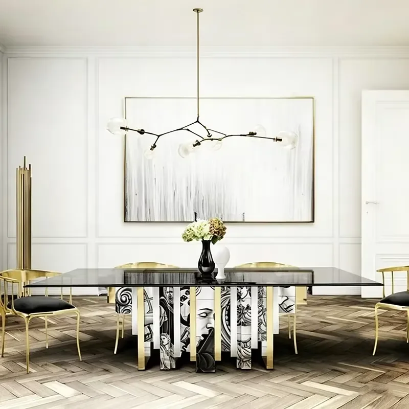 High quality hand-painted dining table, blue and white antique charm