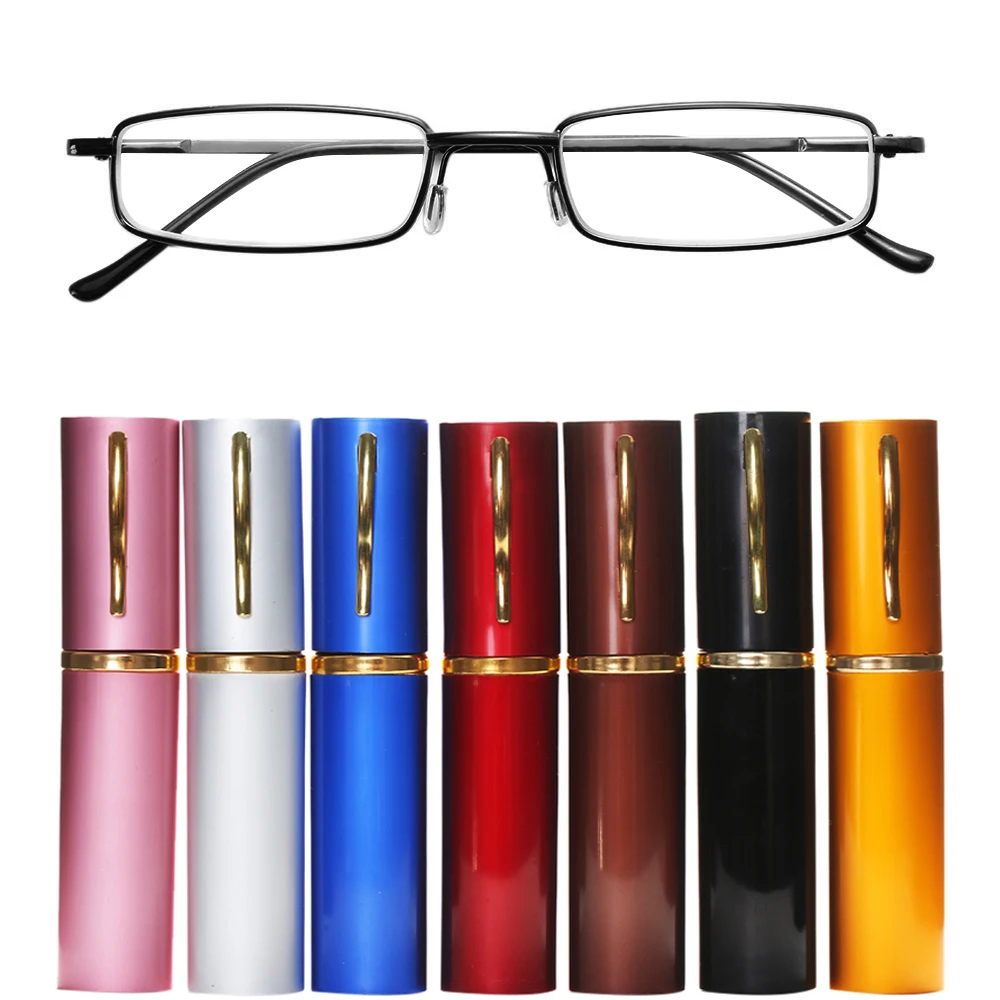 Unisex Mini Portable Metal Frame Reading Glasses With Metal Case Hot Slim Eyeglasses Vision Care Reader Spectacles +1.0 to 4.0