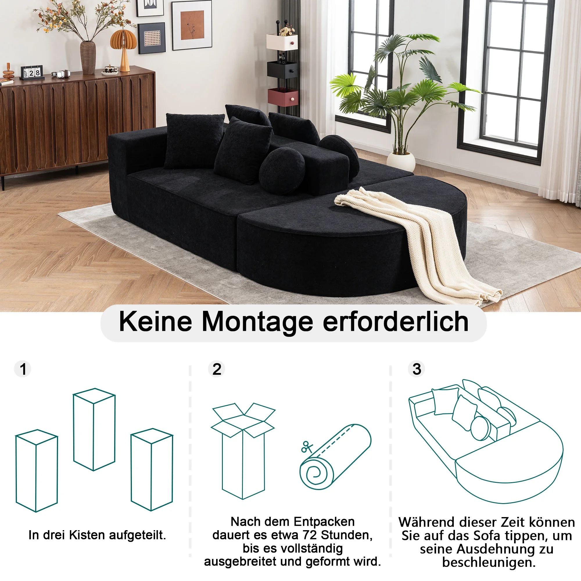 Pre-compressed boneless sofa, living room / bedroom with segmented cloud sofa, modern modular sofa, no assembly required