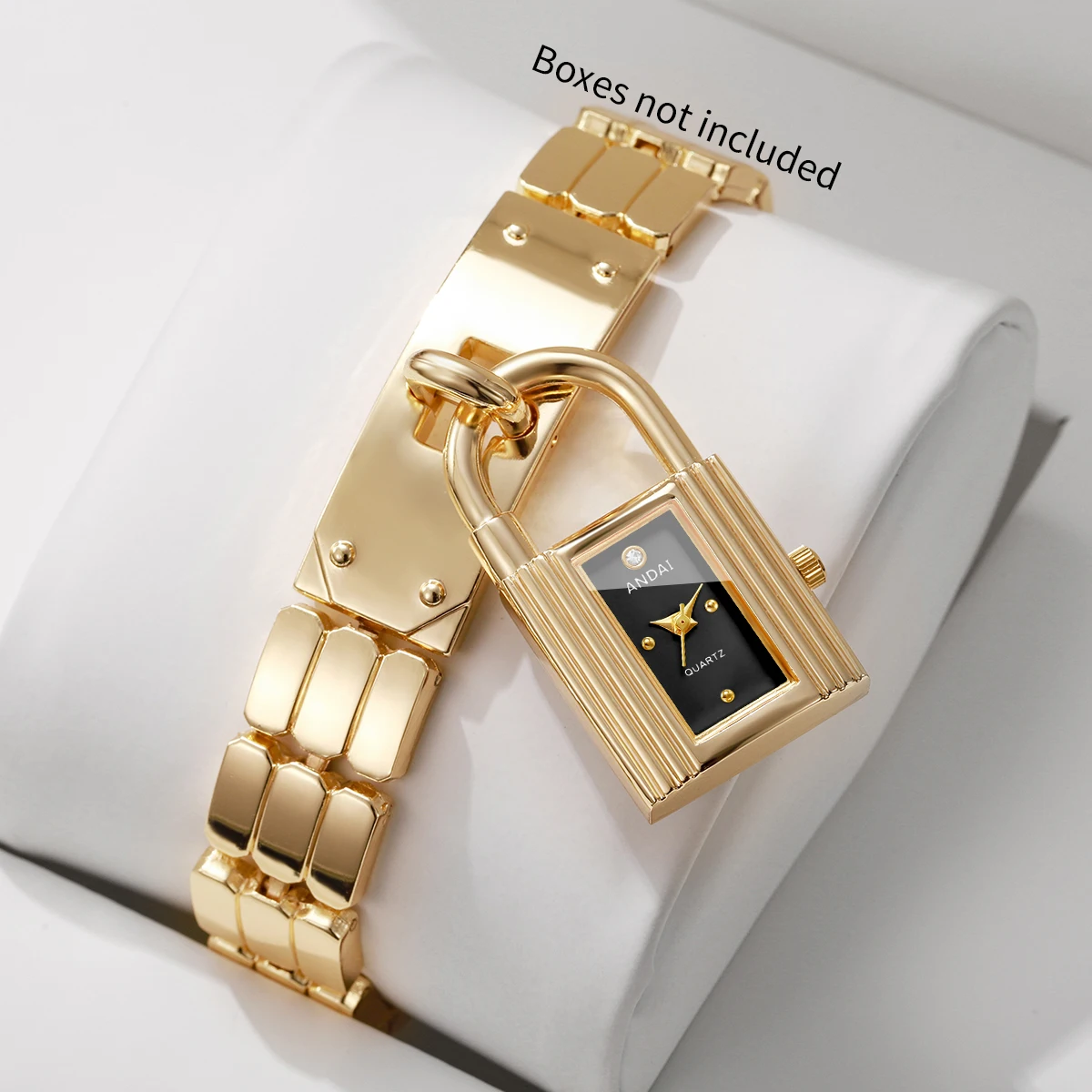 Modische Damenuhr mit Schlossanhänger, Quarzwerk, goldenes Armband, Damen-Armbanduhr, Relogio Feminino (ohne Box) – Detail 3