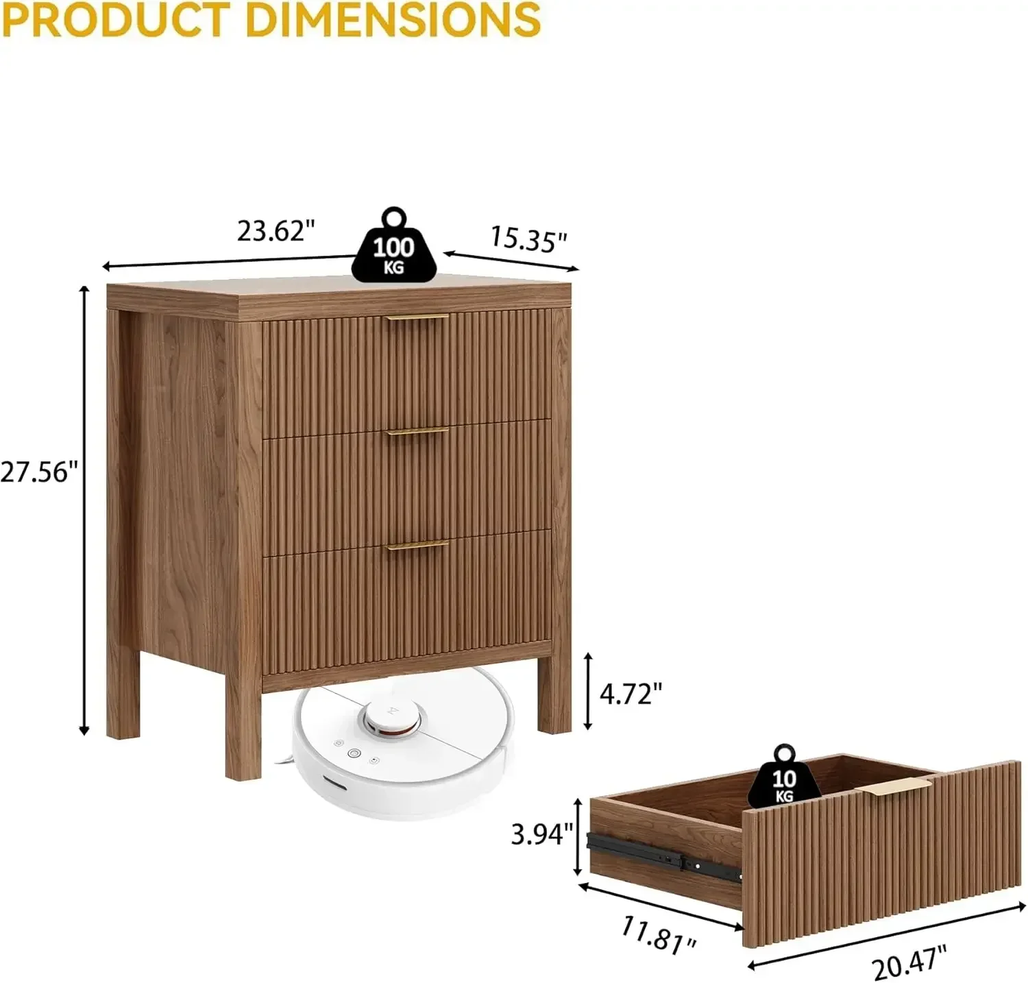 【期間限定セール！】 溝付きナイトスタンド2個セット、木製ファームハウスナイトスタンド、6つの引き出し付きベッドサイドテーブル