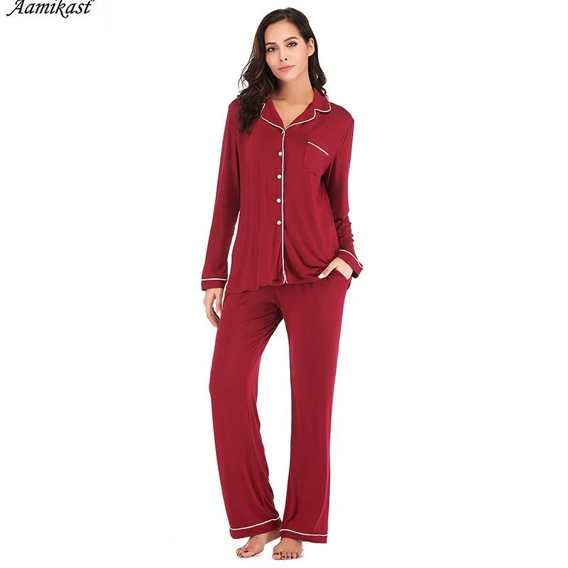 

Modal Long Sleeve Pajama Set Women Stylish Loungewear Spring Autumn Winter 2025 L Size Casual Turn Down Collar Long Pants Solid