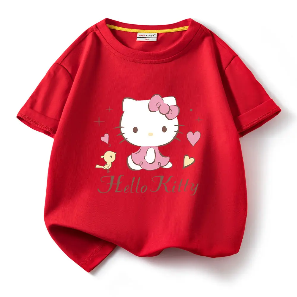 Kello Kitty Anime Pattern Cute Print Summer Kids T-shirt Brand Cotton Boys and Girls High quality fashion trend cartoon tops