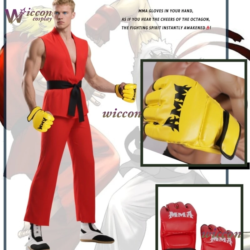 Uniforme de Cosplay de Ken Masters de Street Fighter, Disfraz de Ryu para Hombre, Uniformes de Luchador para Halloween, Expo, Carnaval, Pantalones, Disfraces de Boxeo para Adultos